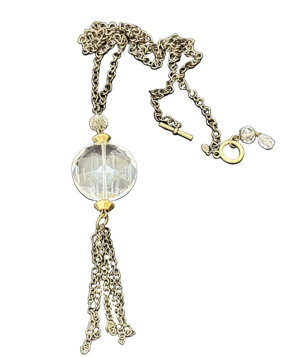 Long Chain Tassel Necklace Clear Crystal Faceted Glass Cossplay Premier Desaigns